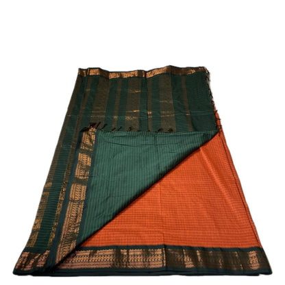 Kalyani Cotton Saree in Orange & Green Combination