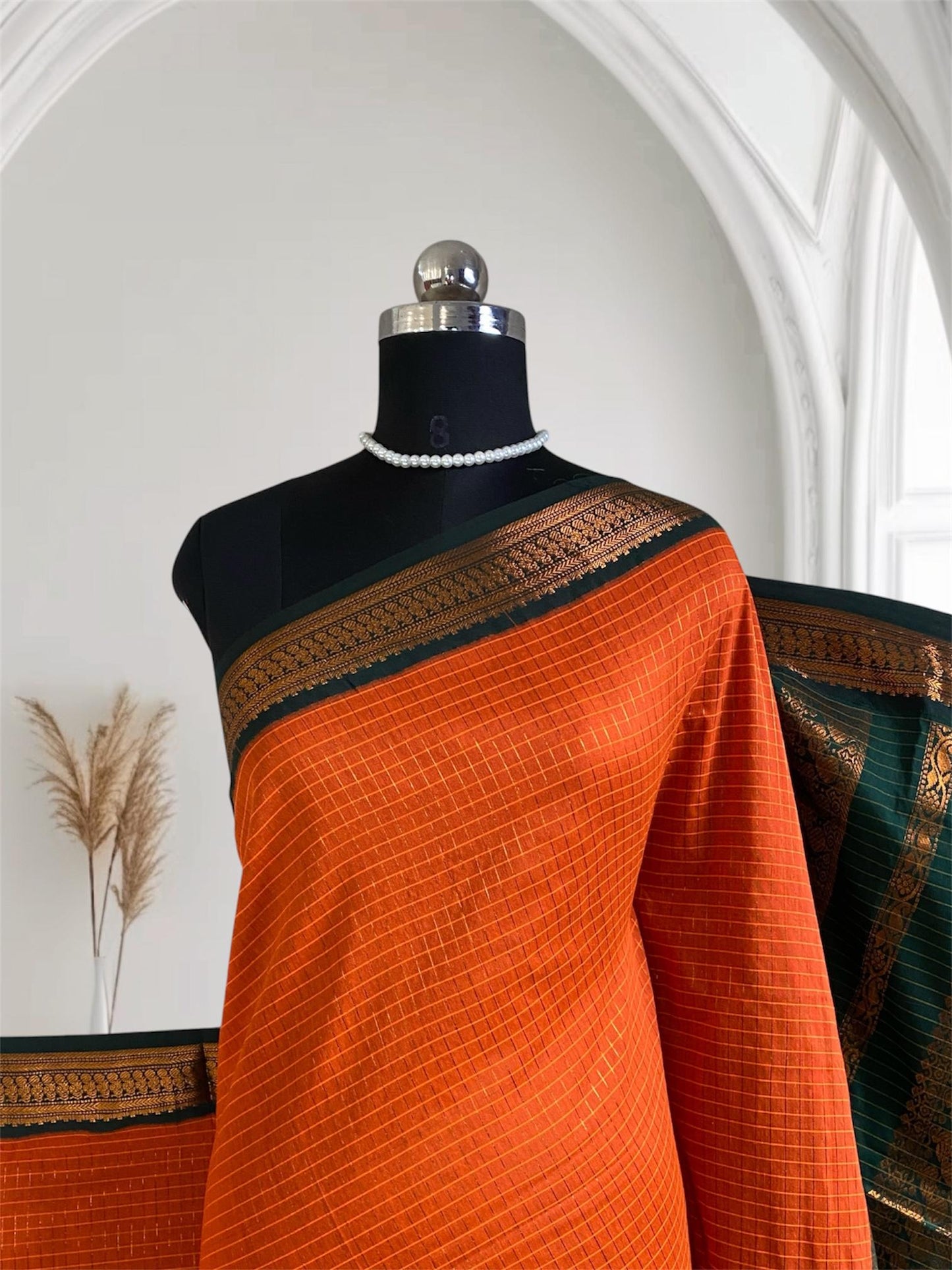 Kalyani Cotton Saree in Orange & Green Combination