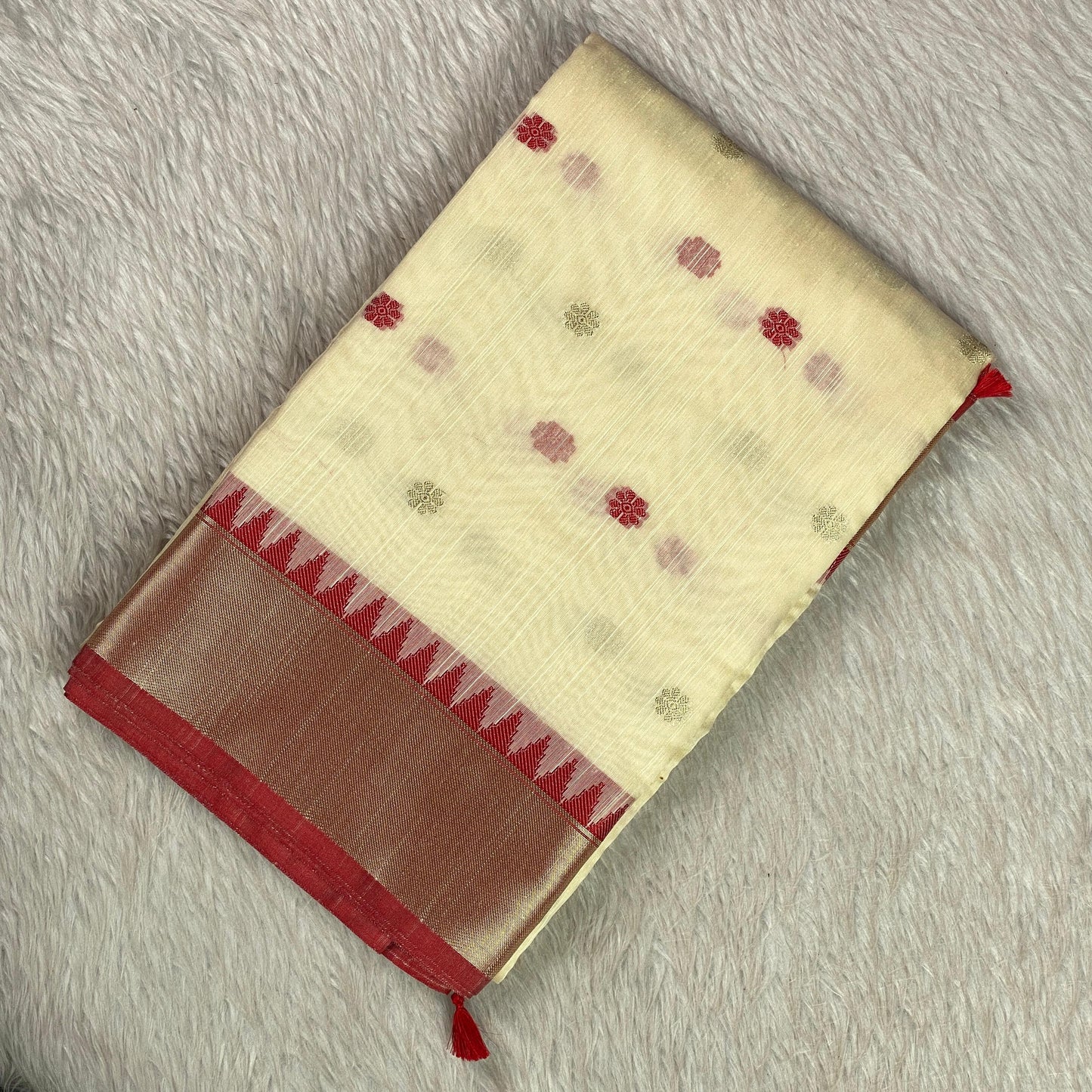 Vasudha Cotton Silk Butta Saree Off white