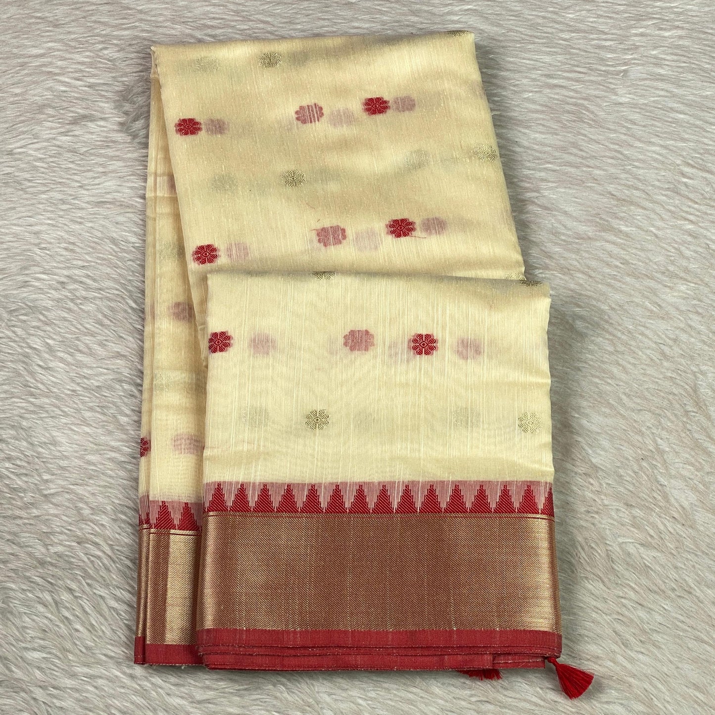 Vasudha Cotton Silk Butta Saree Off white