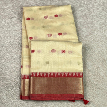 Vasudha Cotton Silk Butta Saree Off white