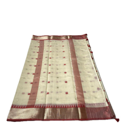 Vasudha Cotton Silk Butta Saree Off white