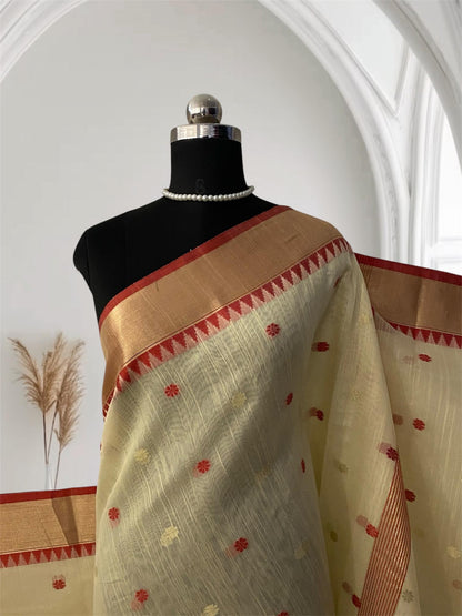 Vasudha Cotton Silk Butta Saree Off white