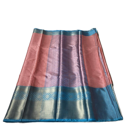 Devanshi – Premium Orange Silk Saree with Rich Blue Zari Border