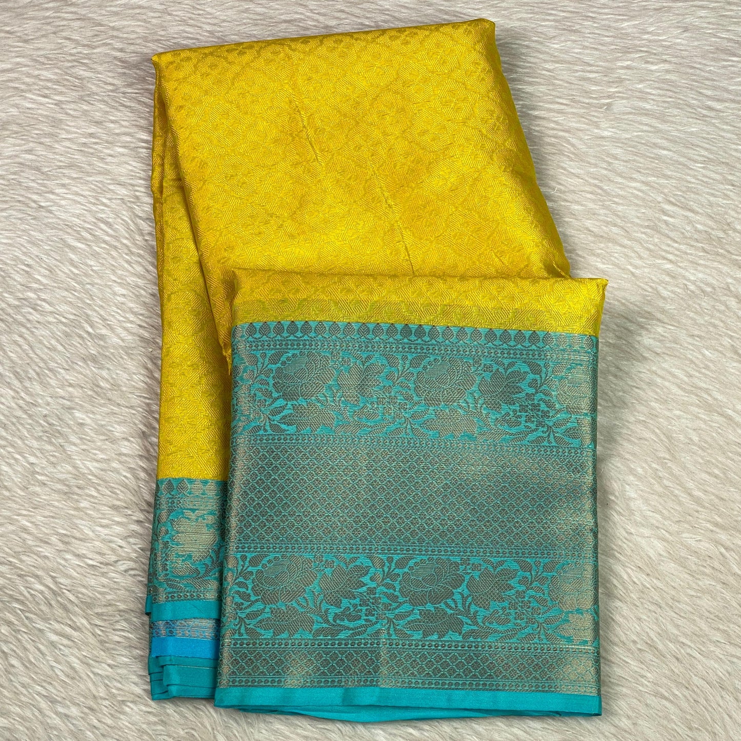 Devanshi – Premium Yellow Silk Saree with Rich Blue Zari Border