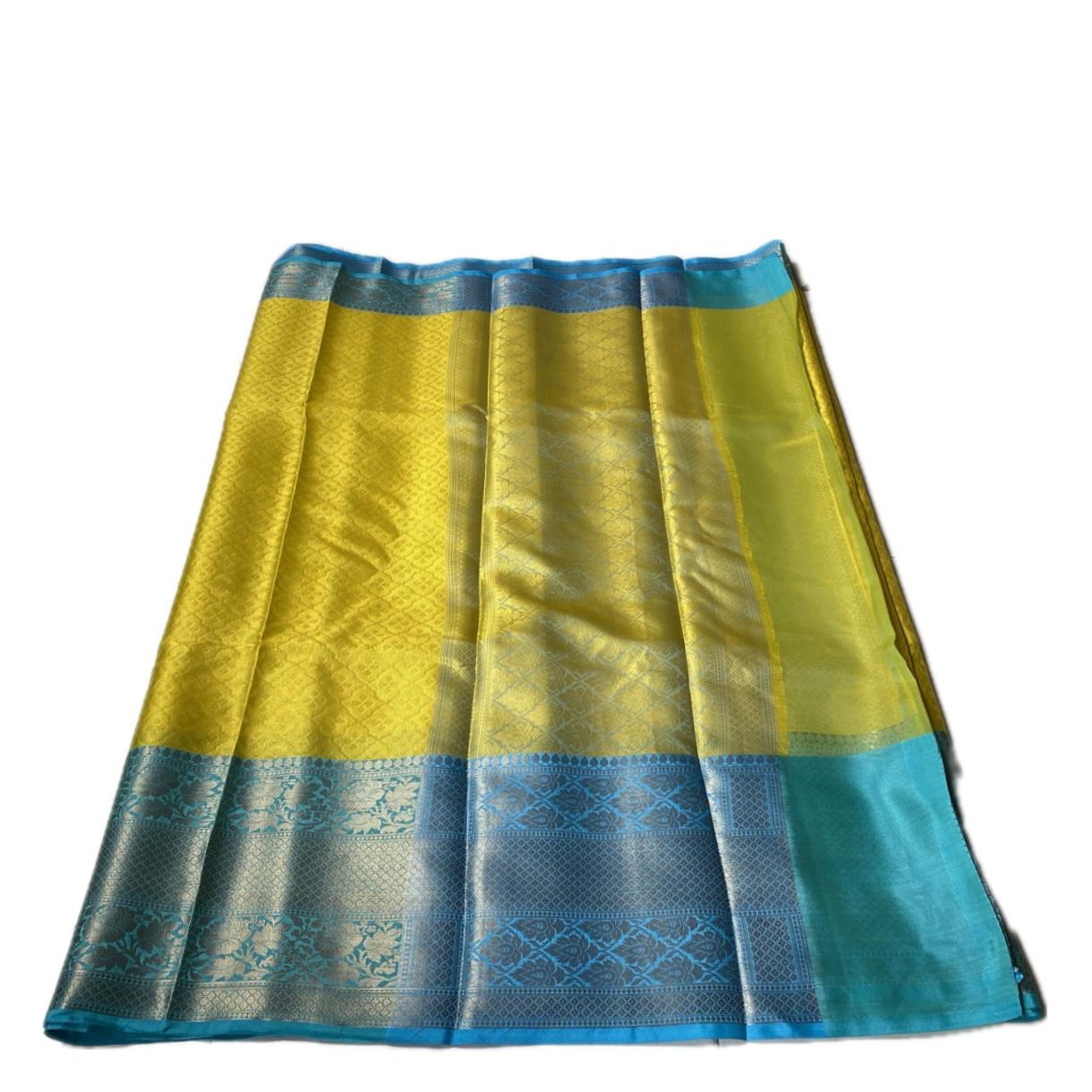 Devanshi – Premium Yellow Silk Saree with Rich Blue Zari Border