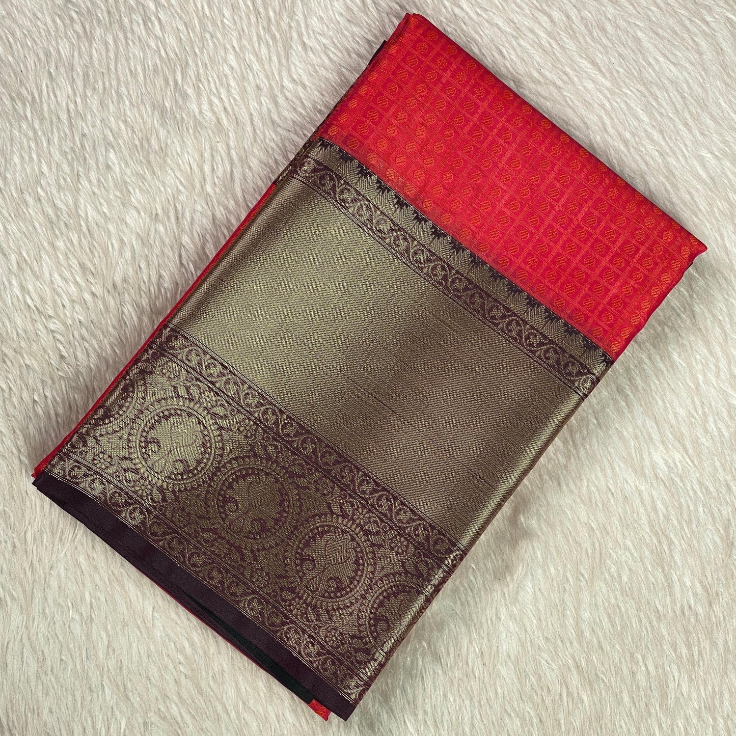 Devanshi – Premium Burnt Orange Saree with Rich Purple Zari Border