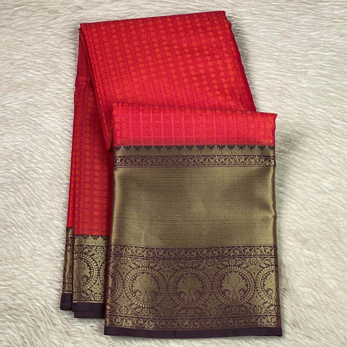 Devanshi – Premium Burnt Orange Saree with Rich Purple Zari Border