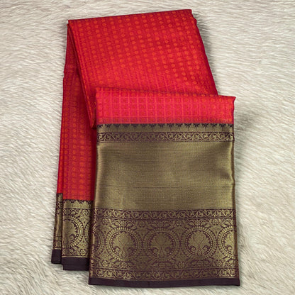 Devanshi – Premium Burnt Orange Saree with Rich Purple Zari Border