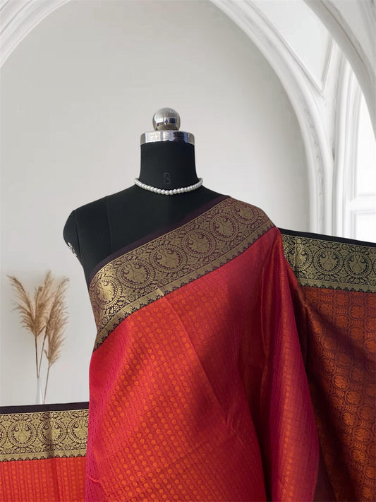 Devanshi – Premium Burnt Orange Saree with Rich Purple Zari Border