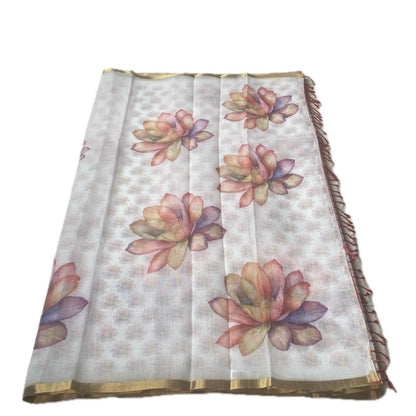 Jamanthi Ivory Petals Premium Semi-Linen Saree