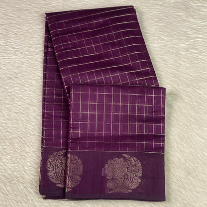 Vrinda Checks Silk Saree Purple (Dress Code)
