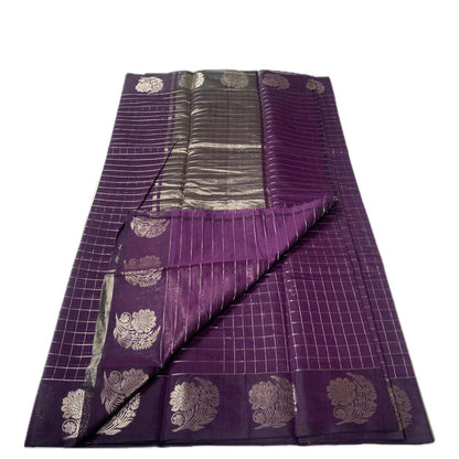 Vrinda Checks Silk Saree Purple (Dress Code)