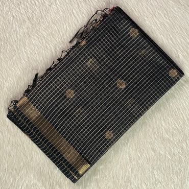 Chandana Black Checks with Butta Chanderi Silk Saree