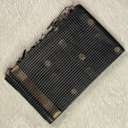 Chandana Black Checks with Butta Chanderi Silk Saree