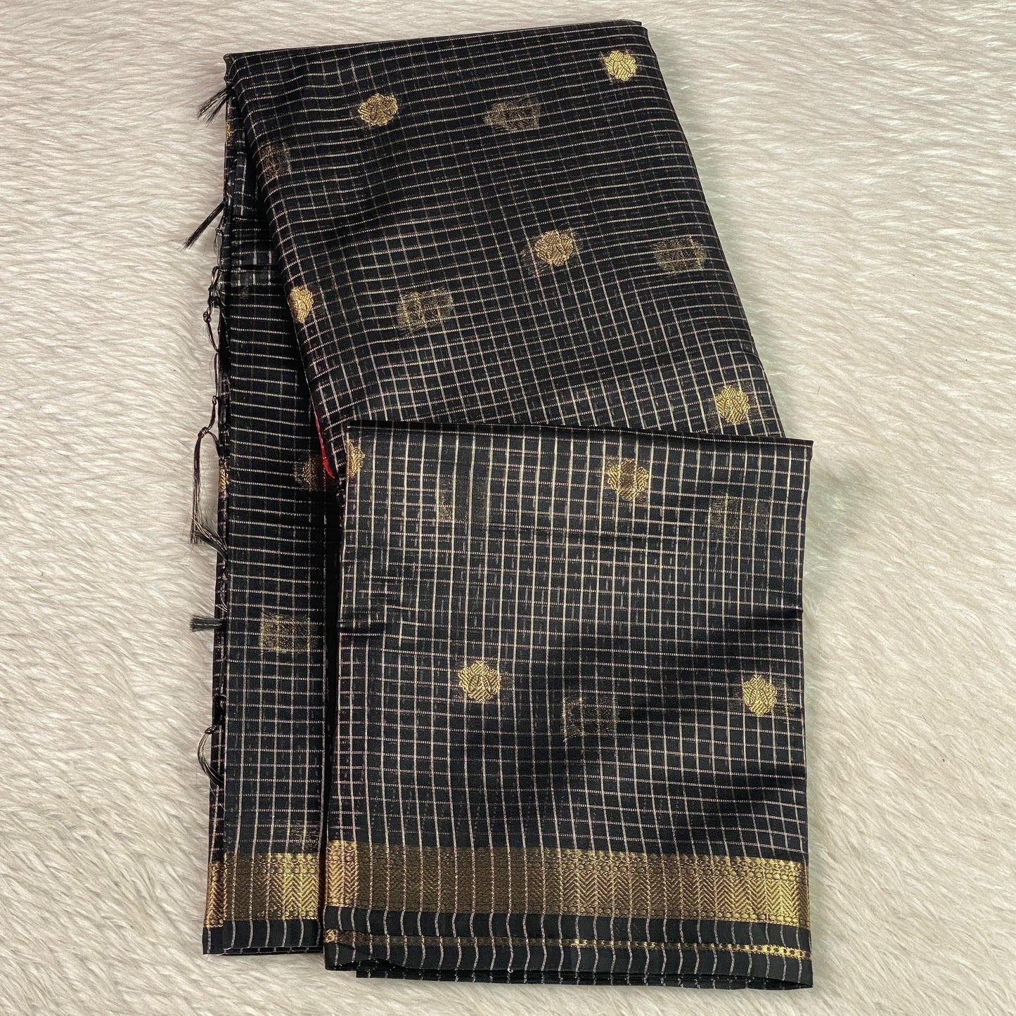Chandana Black Checks with Butta Chanderi Silk Saree