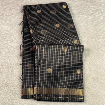 Chandana Black Checks with Butta Chanderi Silk Saree