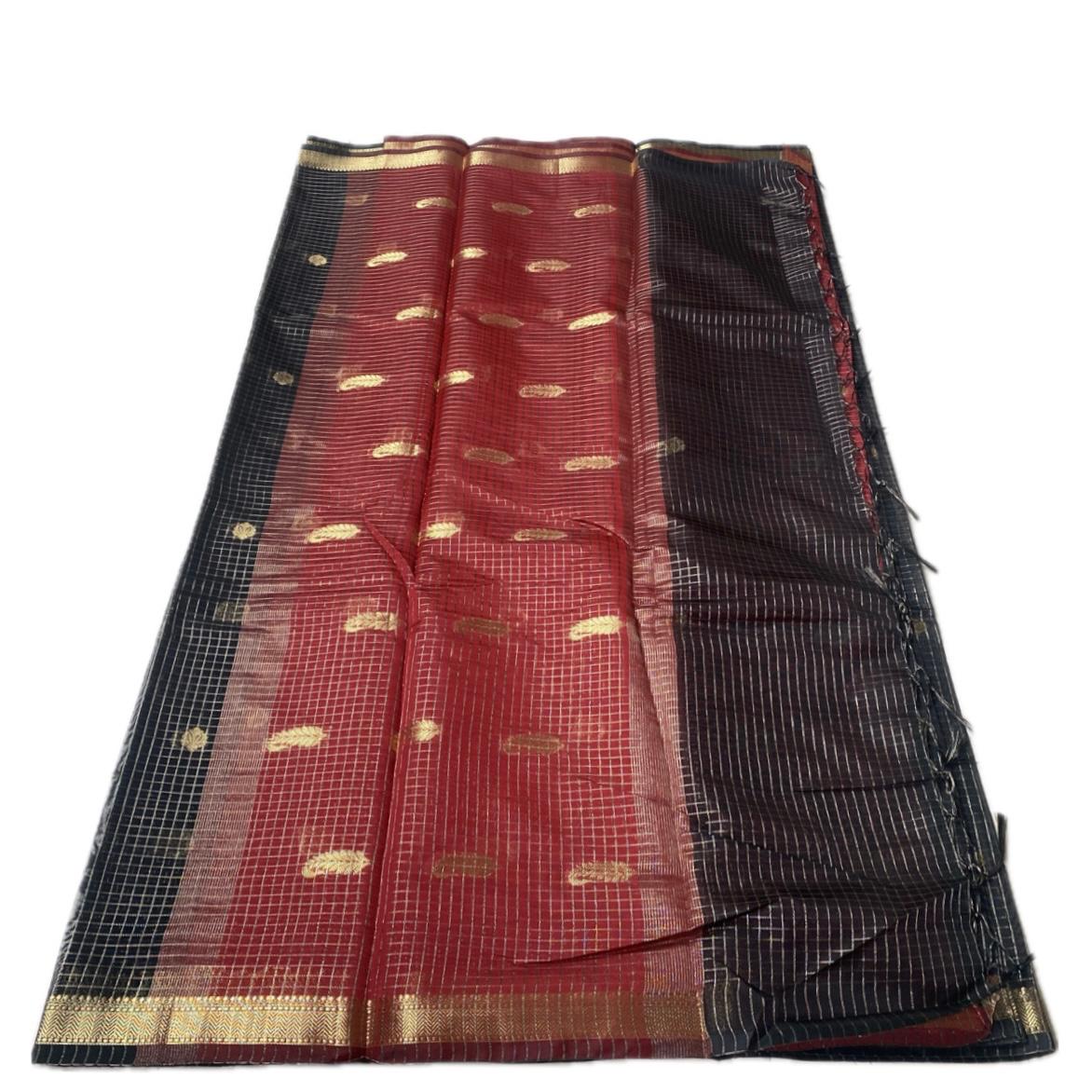 Chandana Black Checks with Butta Chanderi Silk Saree