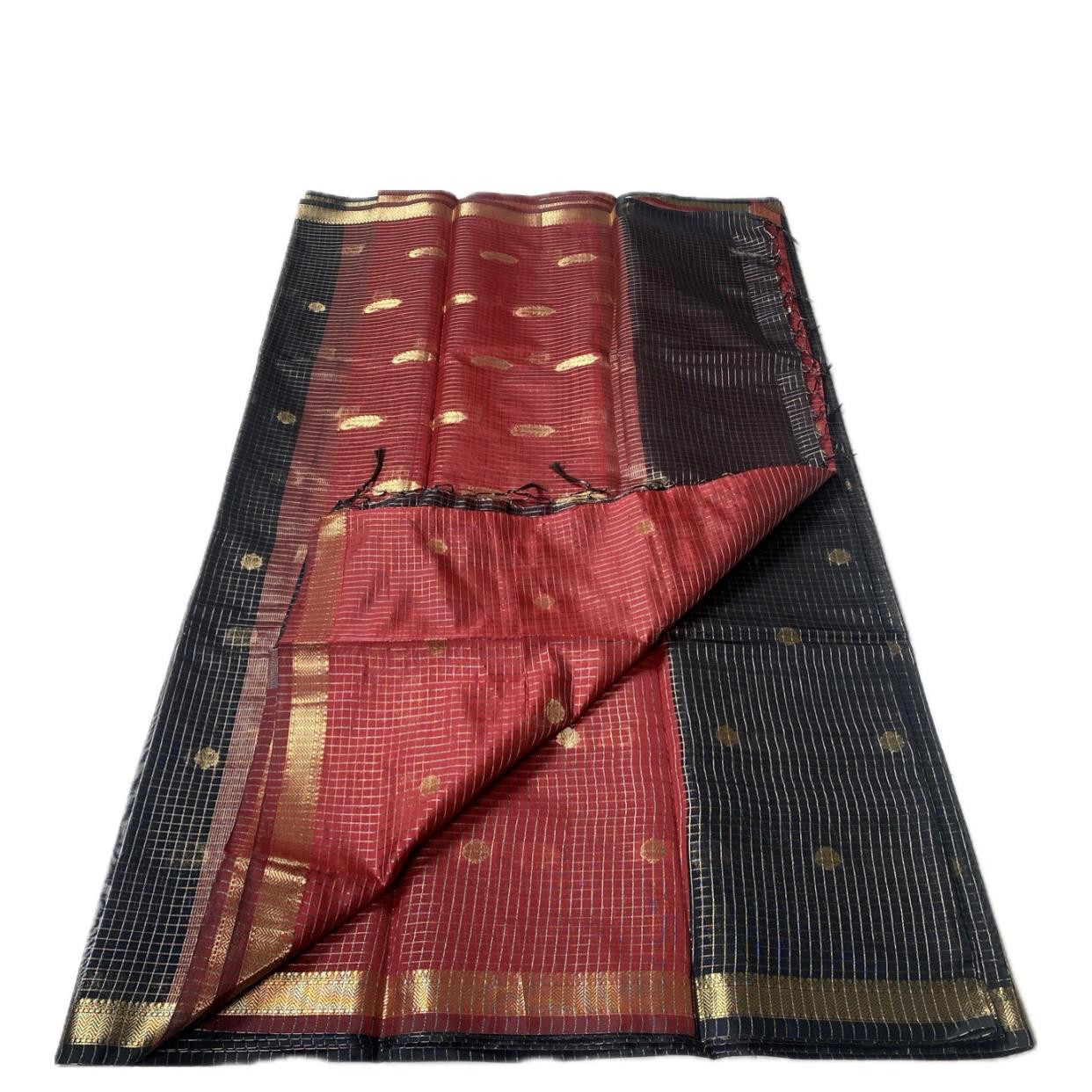 Chandana Black Checks with Butta Chanderi Silk Saree