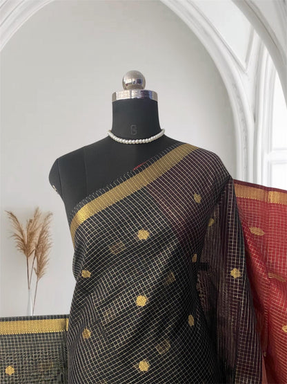 Chandana Black Checks with Butta Chanderi Silk Saree