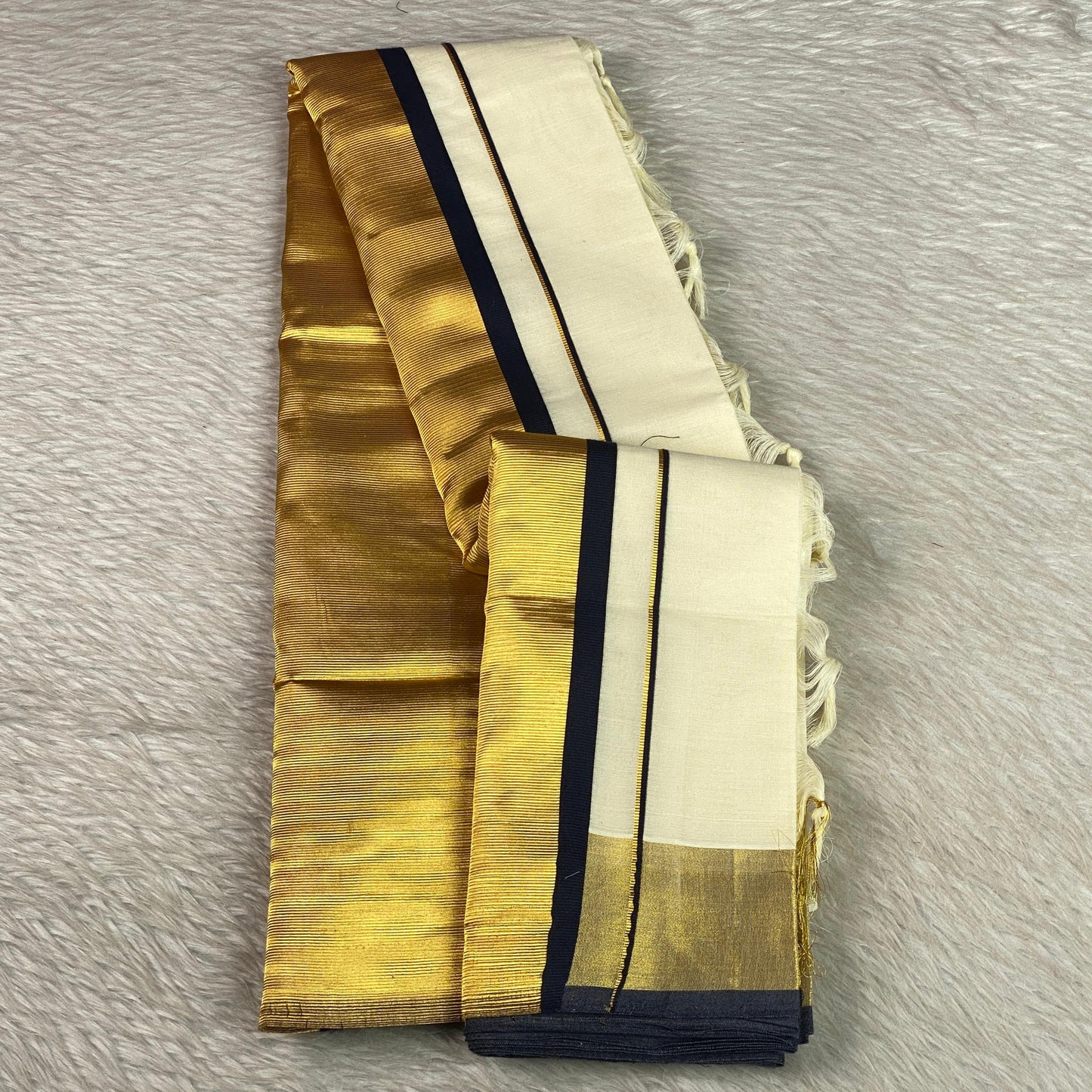 Geetham Cotton Set Saree with high-shine traditional zari border Blue