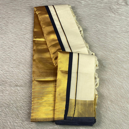 Geetham Cotton Set Saree with high-shine traditional zari border Blue