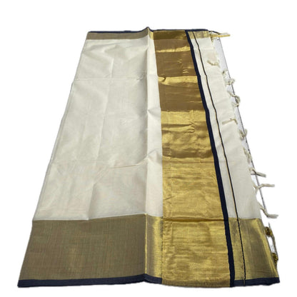 Geetham Cotton Set Saree with high-shine traditional zari border Blue