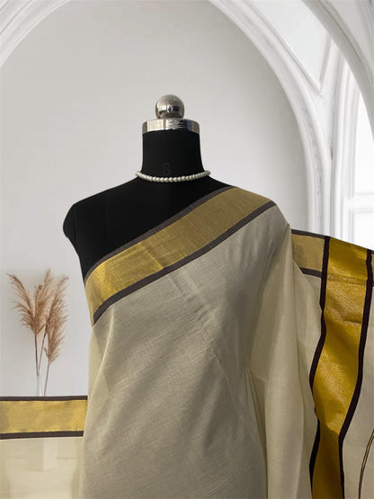 Geetham Cotton Set Saree with high-shine traditional zari border Black