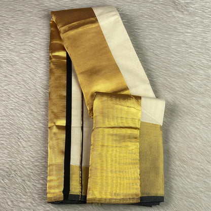 Geetham Cotton Set Saree with high-shine traditional zari border Black