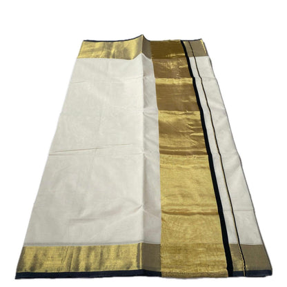 Geetham Cotton Set Saree with high-shine traditional zari border Black