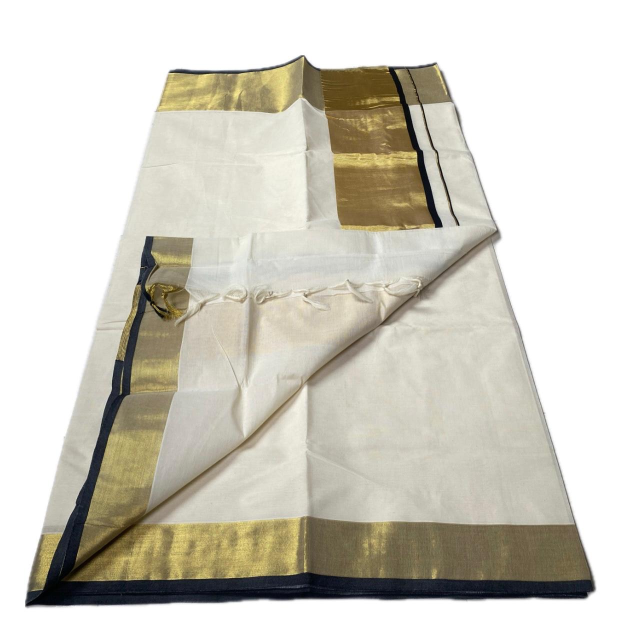 Geetham Cotton Set Saree with high-shine traditional zari border Black