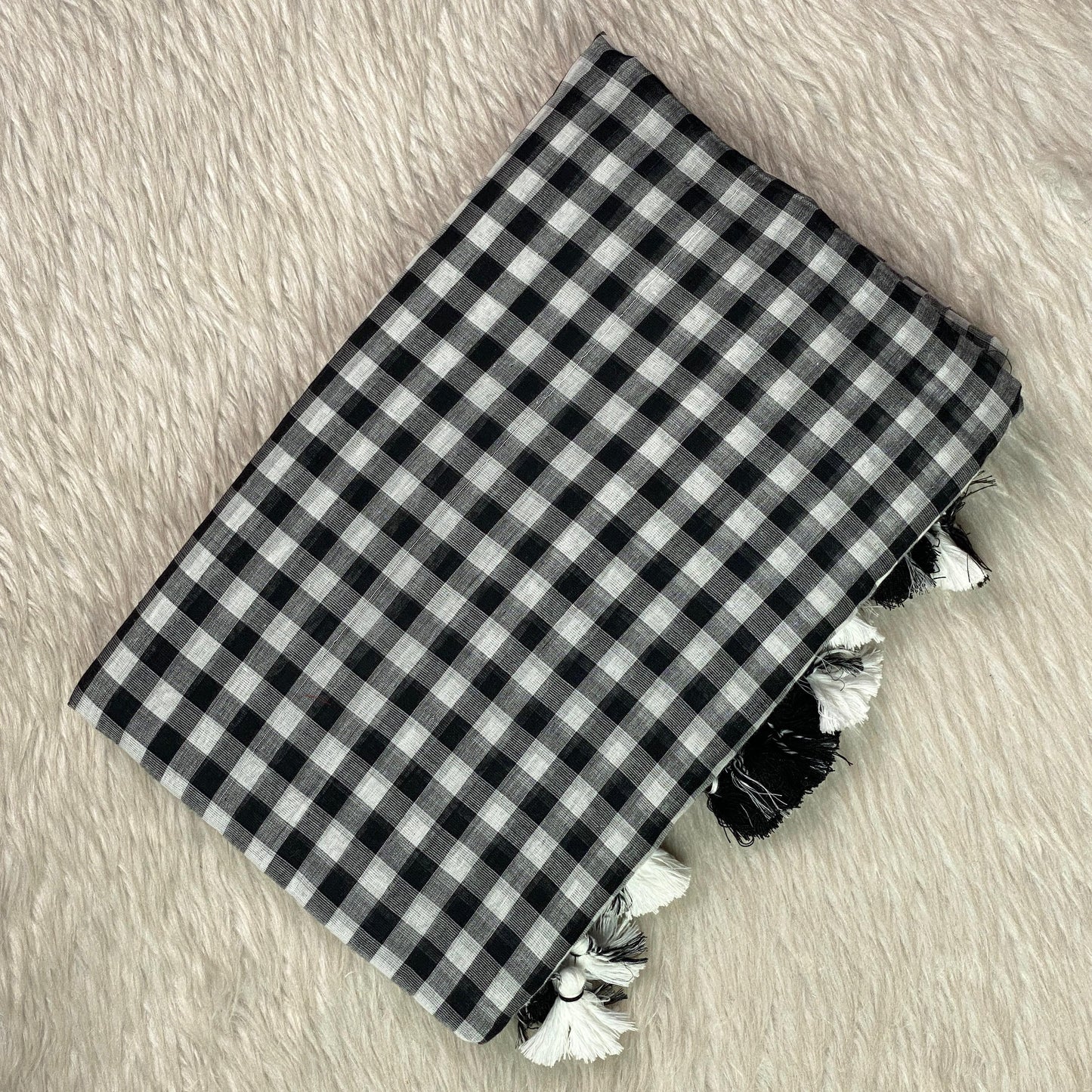 Soft Mul Cotton Checks Saree Black