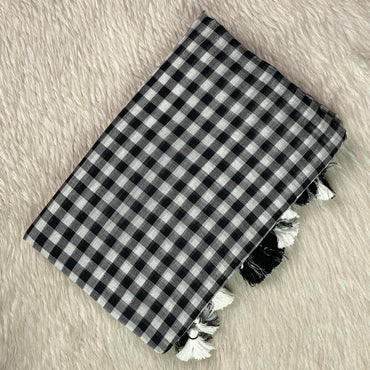 Soft Mul Cotton Black and white checkered saree