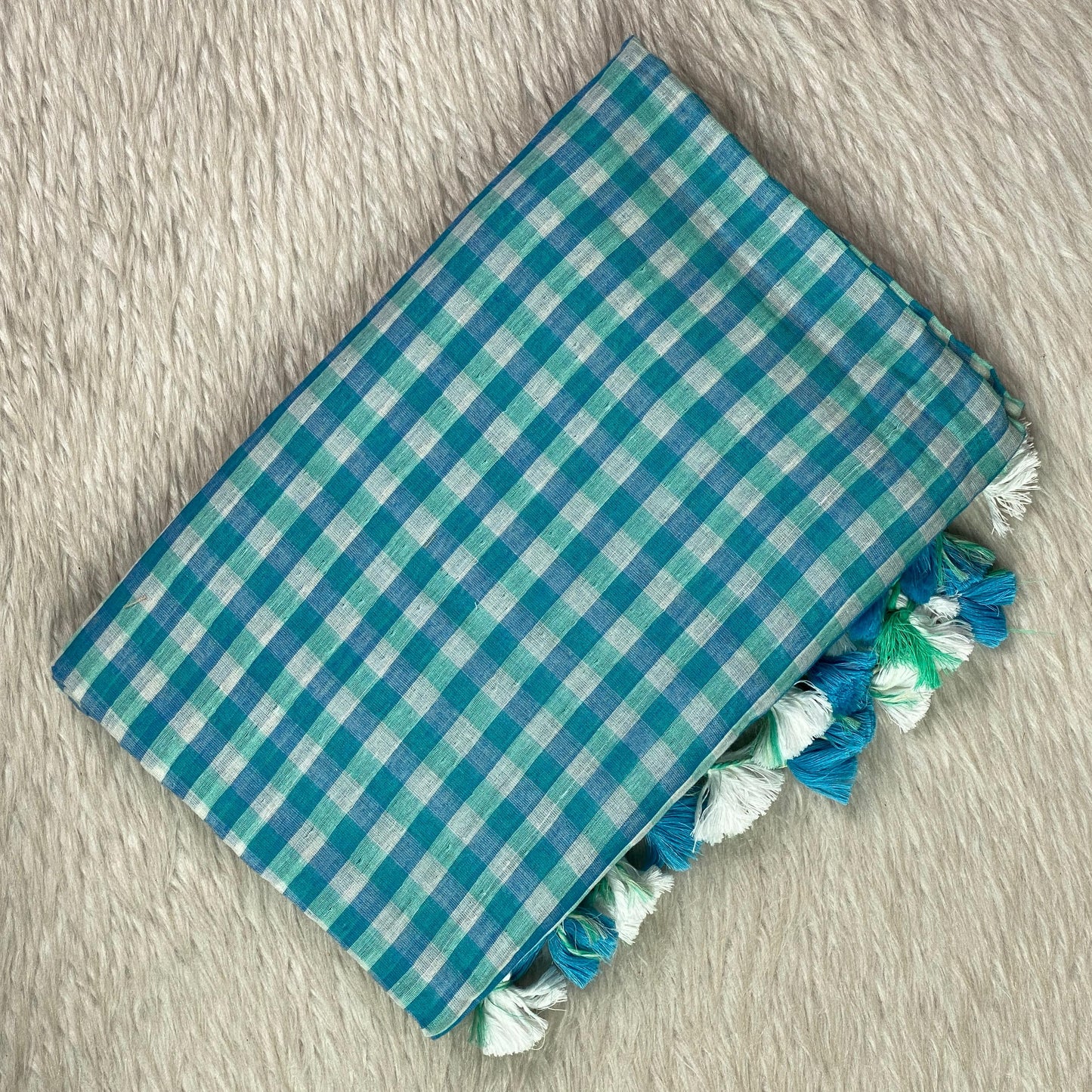 Soft Mul Cotton Checks Saree Blue