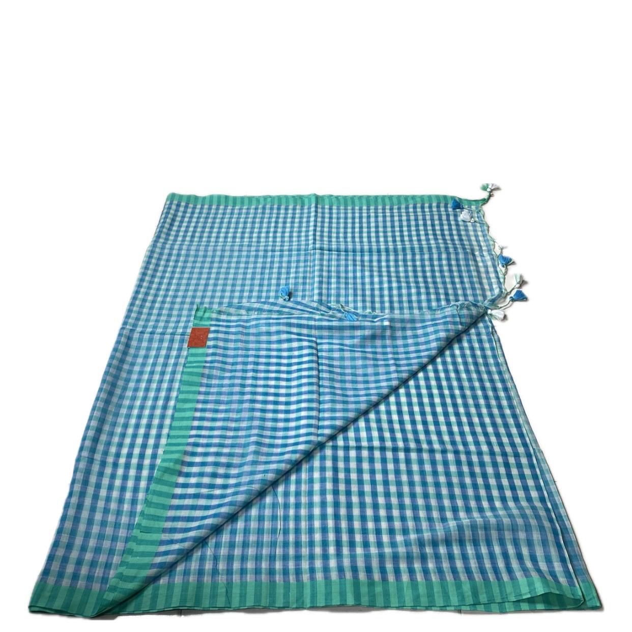 Soft Mul Cotton Checks Saree Blue