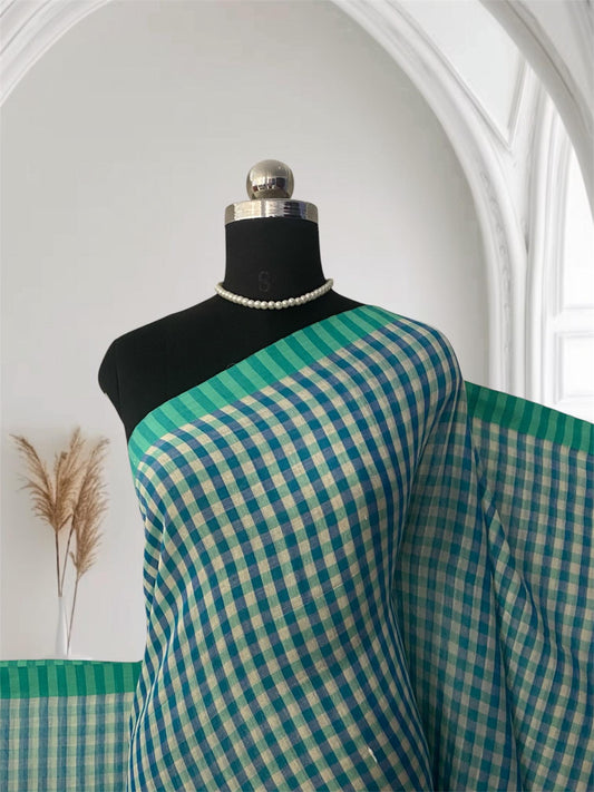 Soft Mul Cotton Checks Saree Blue