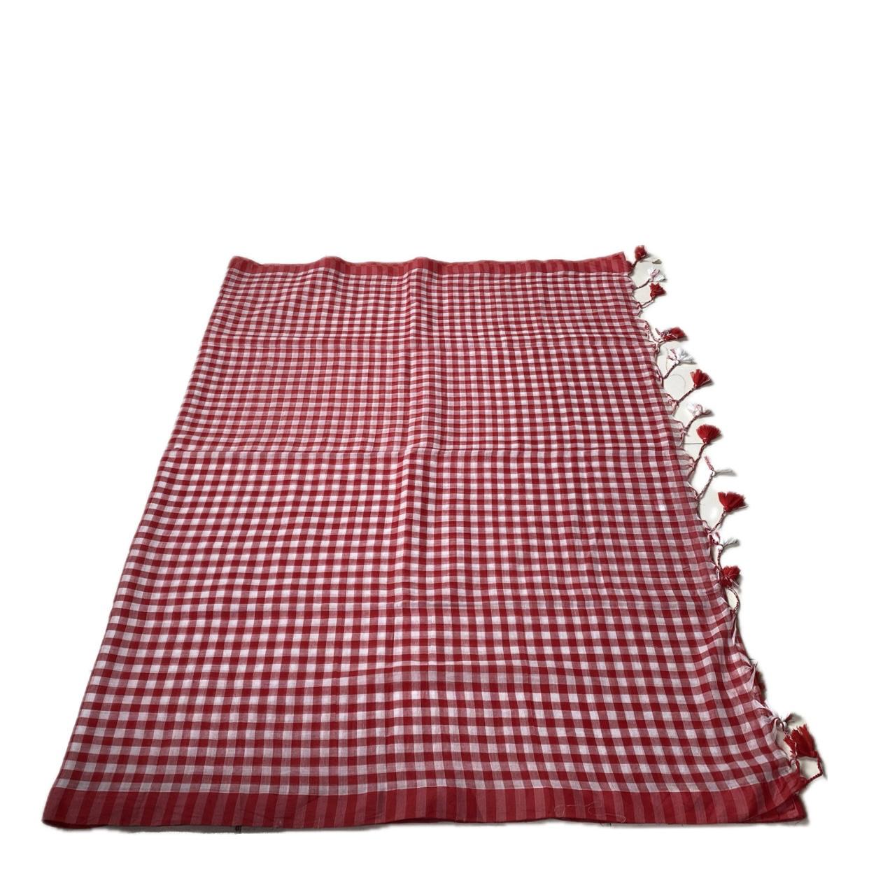 Soft Mul Cotton Checks Saree Red