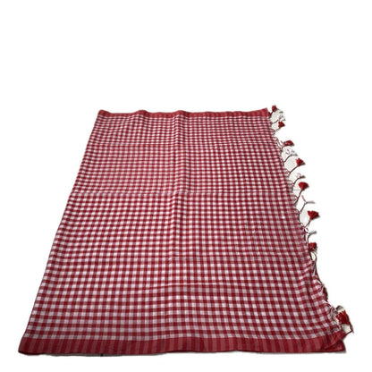 Soft Mul Cotton Checks Saree Red