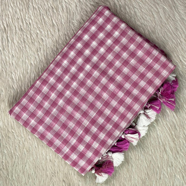 Soft Mul Cotton Checks Saree Pink