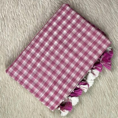 Soft Mul Cotton Checks Saree Pink
