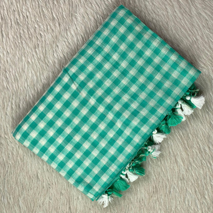 Soft Mul Cotton Checks Saree Green