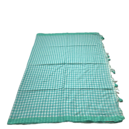 Soft Mul Cotton Checks Saree Green