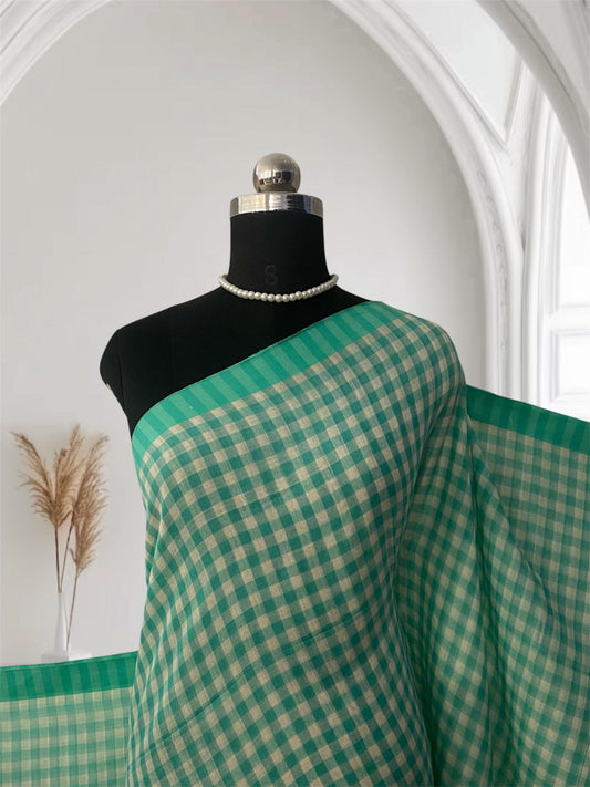 Soft Mul Cotton Checks Saree Green