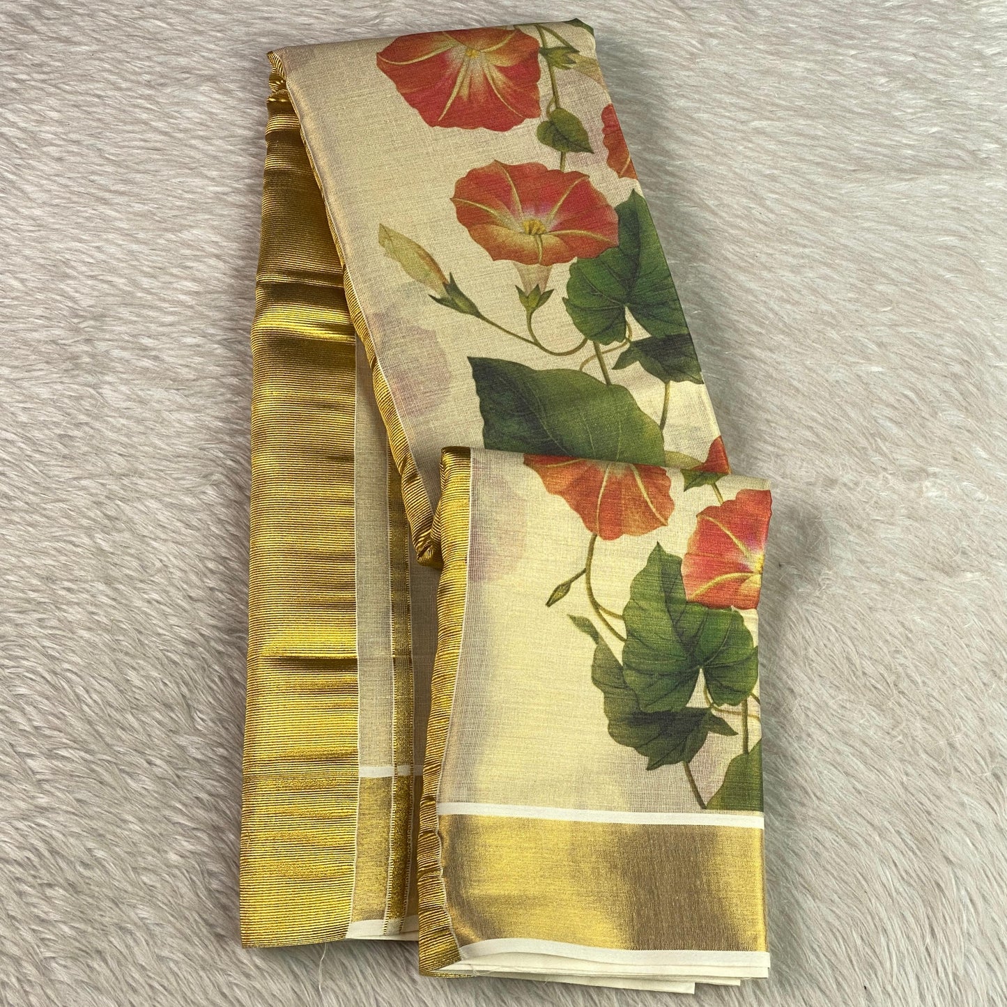 Vismaya Plain with Floral Tissue Kerala Saree