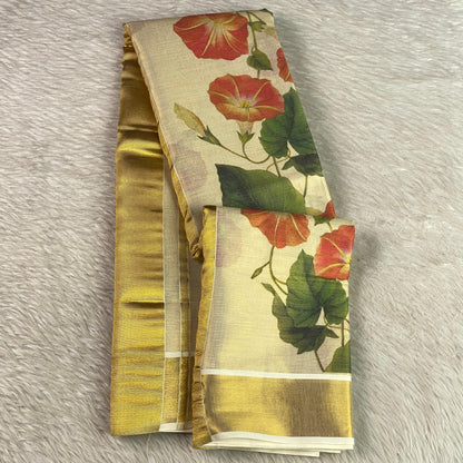 Vismaya Plain with Floral Tissue Kerala Saree