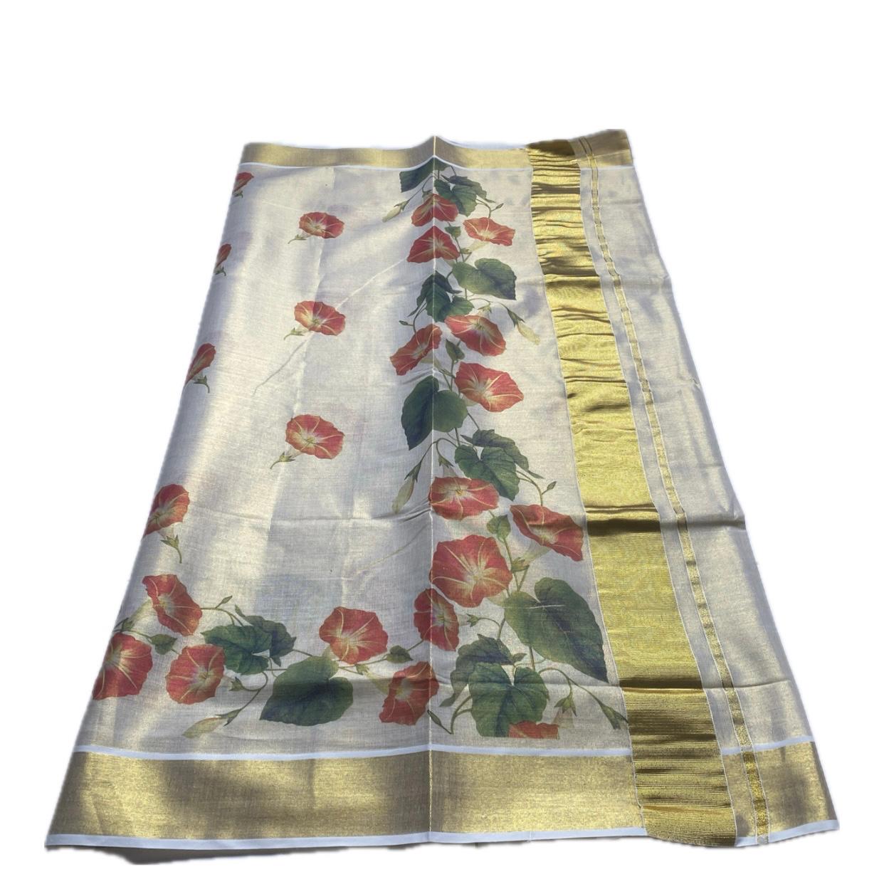 Vismaya Plain with Floral Tissue Kerala Saree