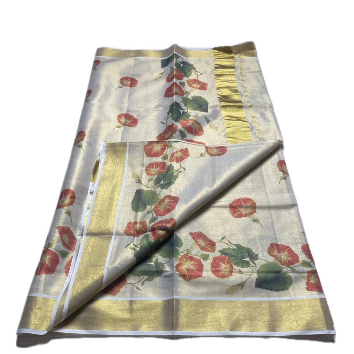 Vismaya Plain with Floral Tissue Kerala Saree
