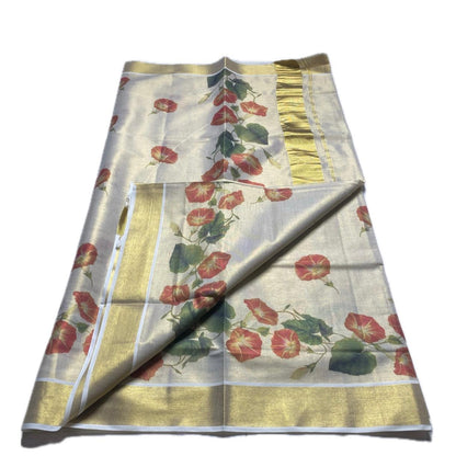Vismaya Plain with Floral Tissue Kerala Saree