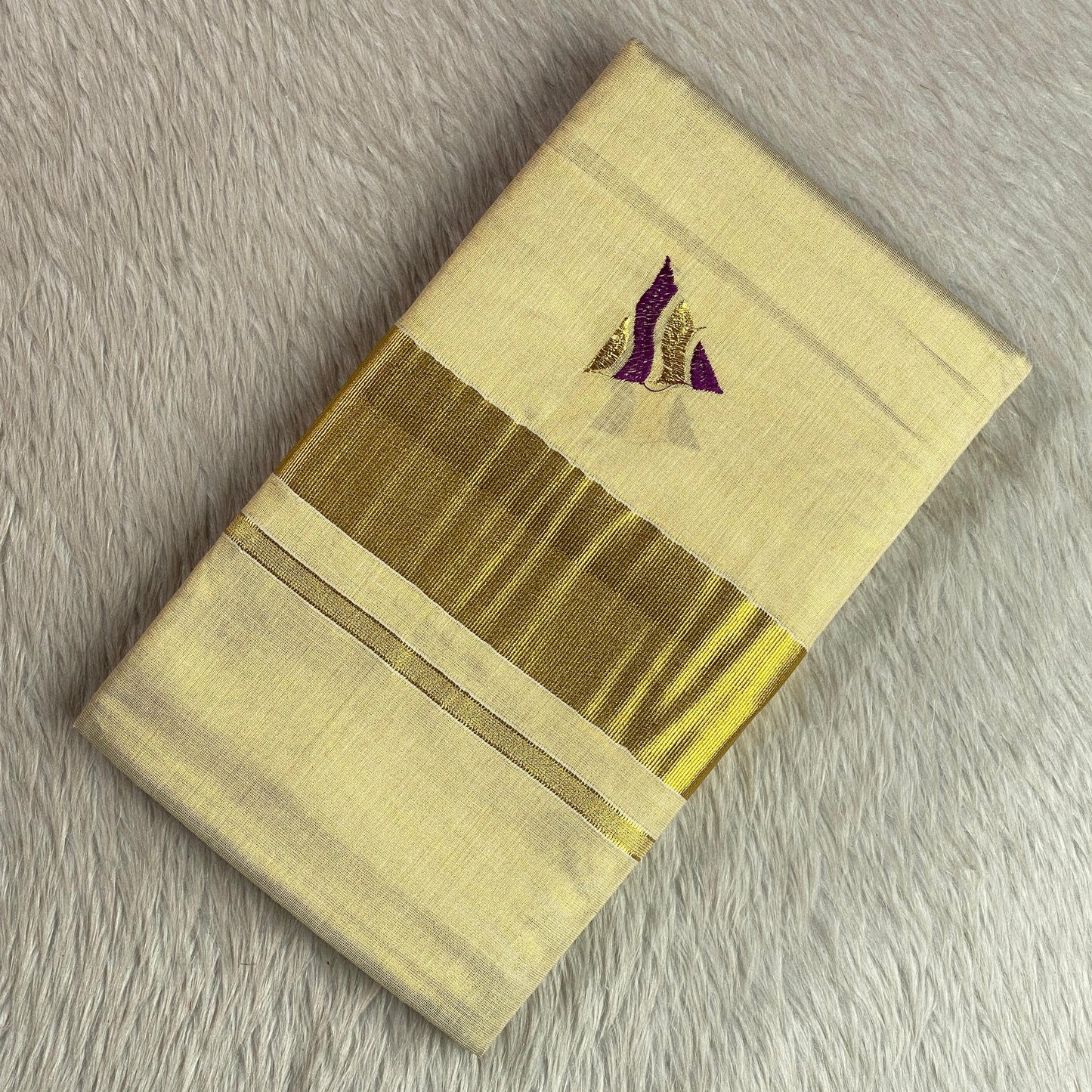 Kerala Tissue Saree with Golden Zari Border & Butterfly Motifs Blue