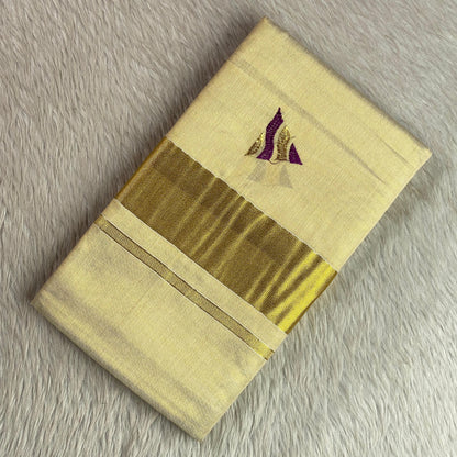 Kerala Tissue Saree with Golden Zari Border & Butterfly Motifs Blue
